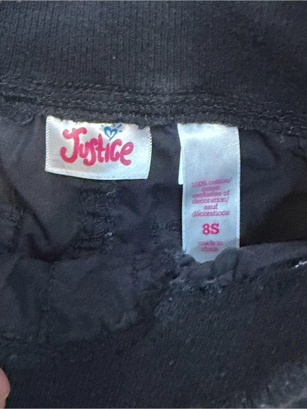 Justice Girls 8S Black Cargo Utility Shorts Zip Pockets Drawstring Cuffed Hem